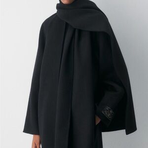Black Women's Draped Scarf Coat - Elegant Winter Accessory